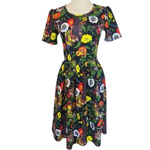 LulaRoe Floral Knee LengthDress With Birds-SZ S